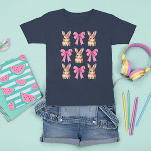 Easter Day T Shirt For Kid Pink Coquette Bow Cute Bunny Girls Women TS09 Navy Printyourwear