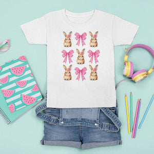 Easter Day T Shirt For Kid Pink Coquette Bow Cute Bunny Girls Women TS09 White Printyourwear