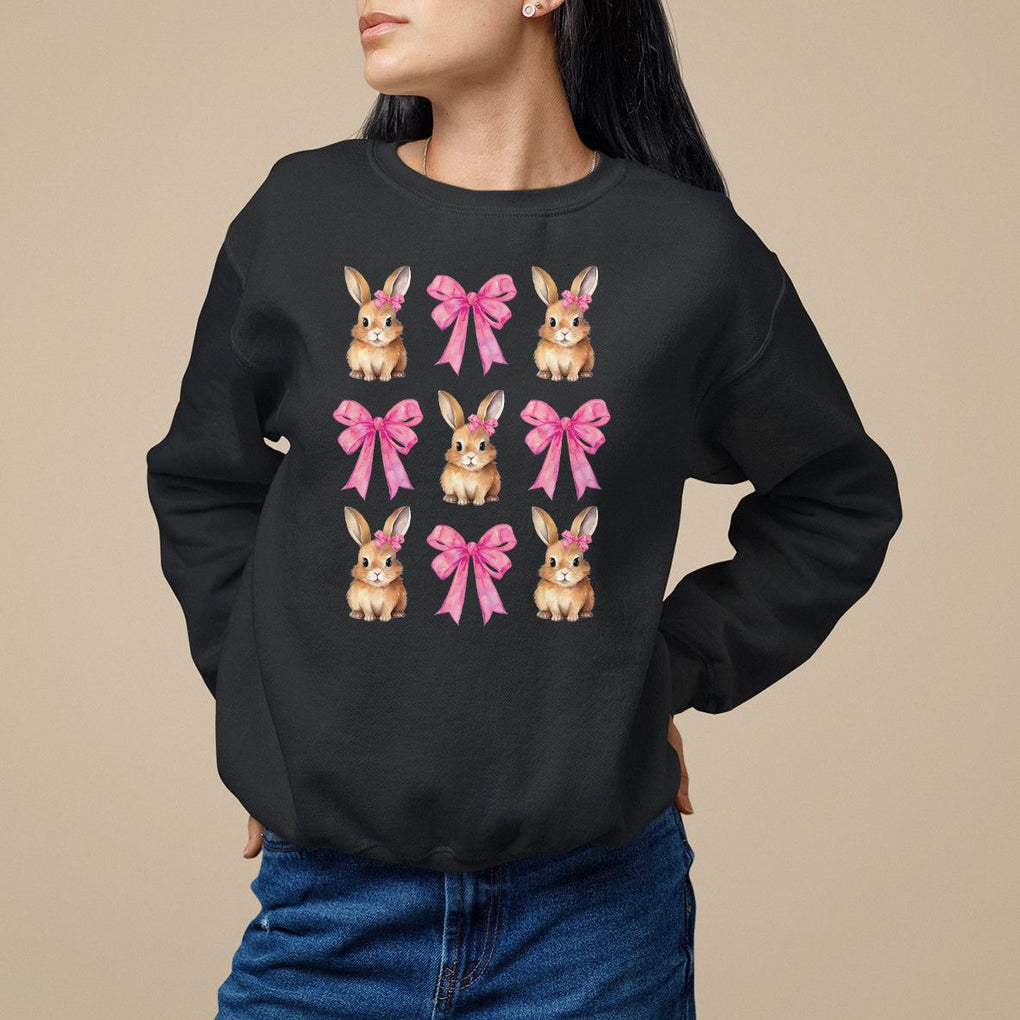 Easter Day Sweatshirt Pink Coquette Bow Cute Bunny Girls Women TS09 Black Printyourwear