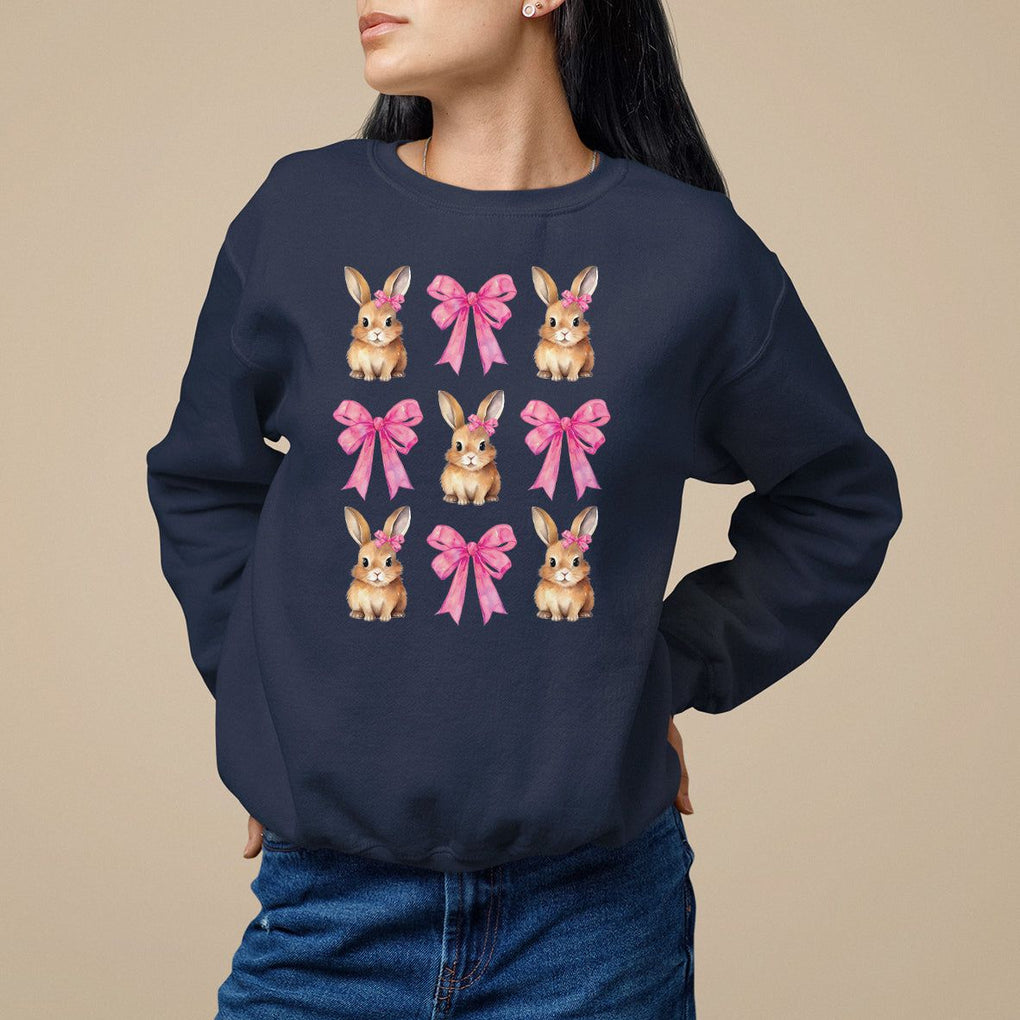 Easter Day Sweatshirt Pink Coquette Bow Cute Bunny Girls Women TS09 Navy Printyourwear