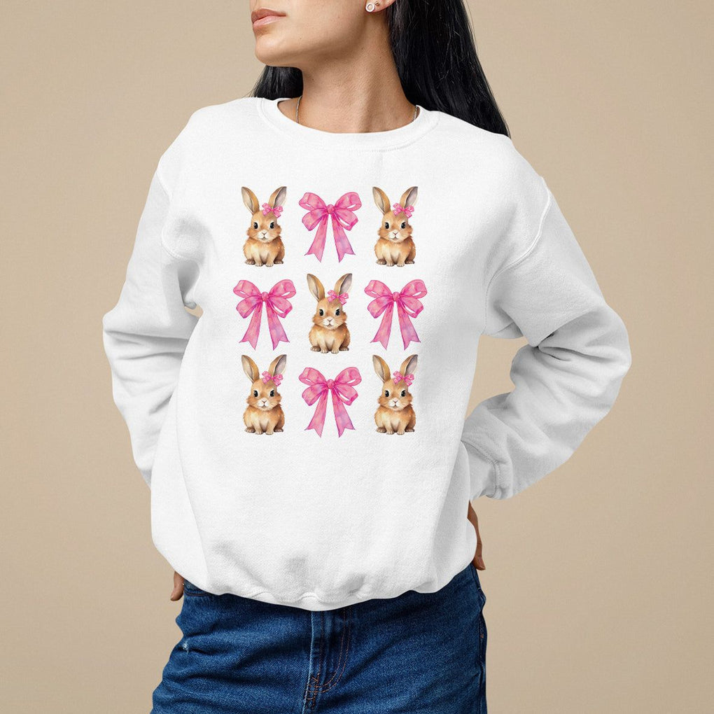 Easter Day Sweatshirt Pink Coquette Bow Cute Bunny Girls Women TS09 White Printyourwear