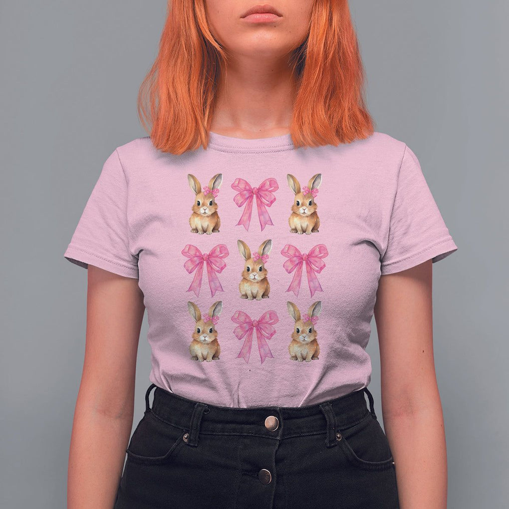 Easter Day T Shirt For Women Pink Coquette Bow Cute Bunny Girls Women TS09 Light Pink Printyourwear