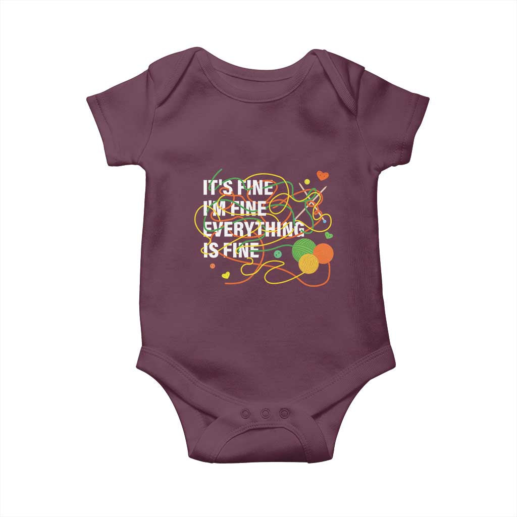 Funny Crochet Baby Onesie It's Fine I'm Fine Everything Is Fine Knitting TS09 Maroon Print Your Wear