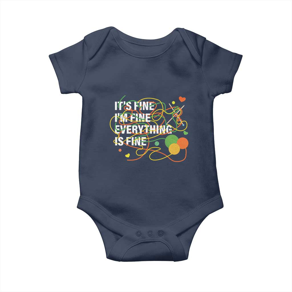 Funny Crochet Baby Onesie It's Fine I'm Fine Everything Is Fine Knitting TS09 Navy Print Your Wear
