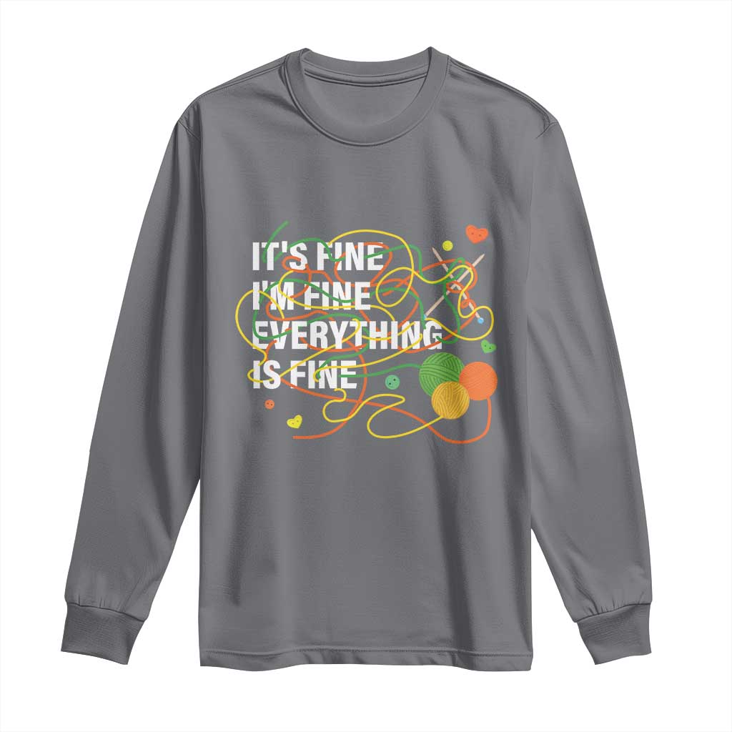Funny Crochet Long Sleeve Shirt It's Fine I'm Fine Everything Is Fine Knitting TS09 Charcoal Print Your Wear