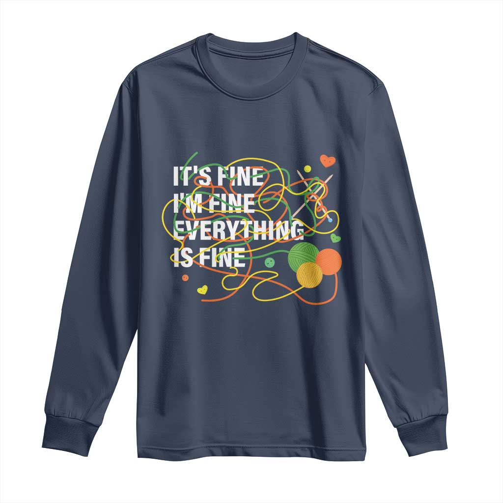 Funny Crochet Long Sleeve Shirt It's Fine I'm Fine Everything Is Fine Knitting TS09 Navy Print Your Wear