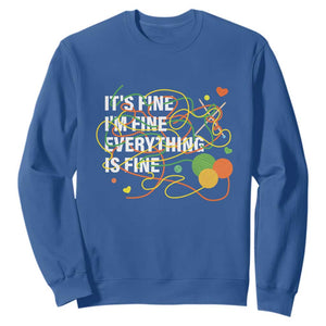 Funny Crochet Sweatshirt It's Fine I'm Fine Everything Is Fine Knitting TS09 Royal Blue Print Your Wear