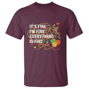 Funny Crochet T Shirt It's Fine I'm Fine Everything Is Fine Knitting TS09 Maroon Print Your Wear