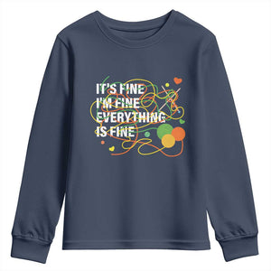 Funny Crochet Youth Sweatshirt It's Fine I'm Fine Everything Is Fine Knitting TS09 Navy Print Your Wear