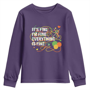 Funny Crochet Youth Sweatshirt It's Fine I'm Fine Everything Is Fine Knitting TS09 Purple Print Your Wear