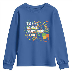 Funny Crochet Youth Sweatshirt It's Fine I'm Fine Everything Is Fine Knitting TS09 Royal Blue Print Your Wear