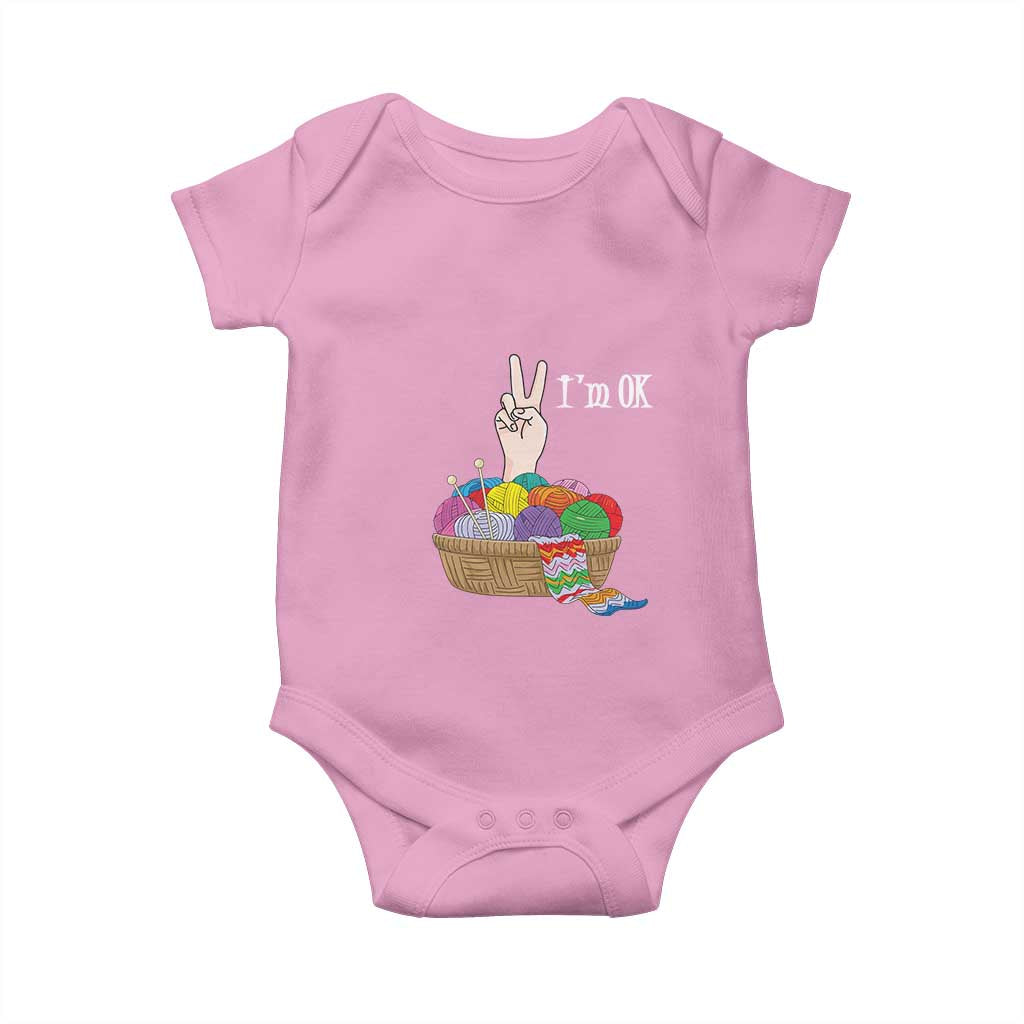Funny Crochet Baby Onesie I'm Ok Knitting TS09 Light Pink Print Your Wear