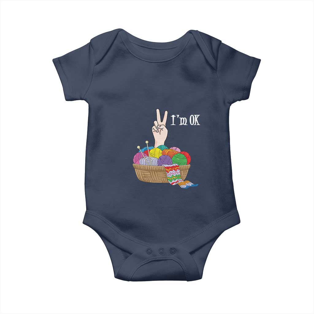 Funny Crochet Baby Onesie I'm Ok Knitting TS09 Navy Print Your Wear