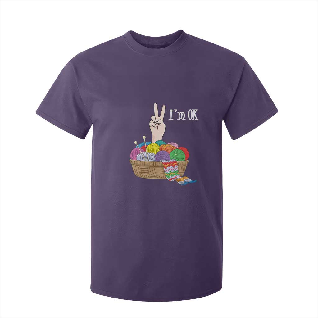 Funny Crochet T Shirt For Kid I'm Ok Knitting TS09 Purple Print Your Wear