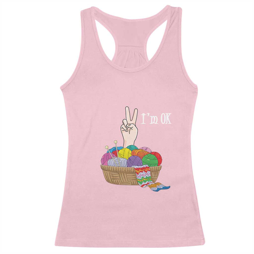 Funny Crochet Racerback Tank Top I'm Ok Knitting TS09 Light Pink Print Your Wear