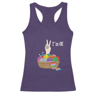 Funny Crochet Racerback Tank Top I'm Ok Knitting TS09 Purple Print Your Wear