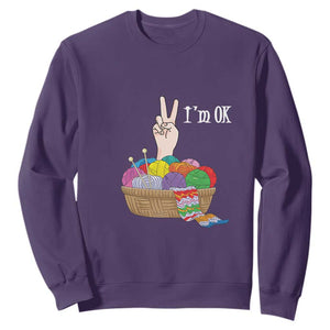 Funny Crochet Sweatshirt I'm Ok Knitting TS09 Purple Print Your Wear