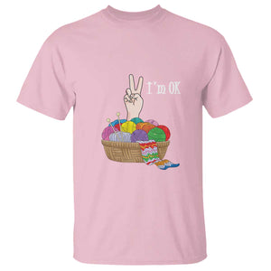 Funny Crochet T Shirt I'm Ok Knitting TS09 Light Pink Print Your Wear