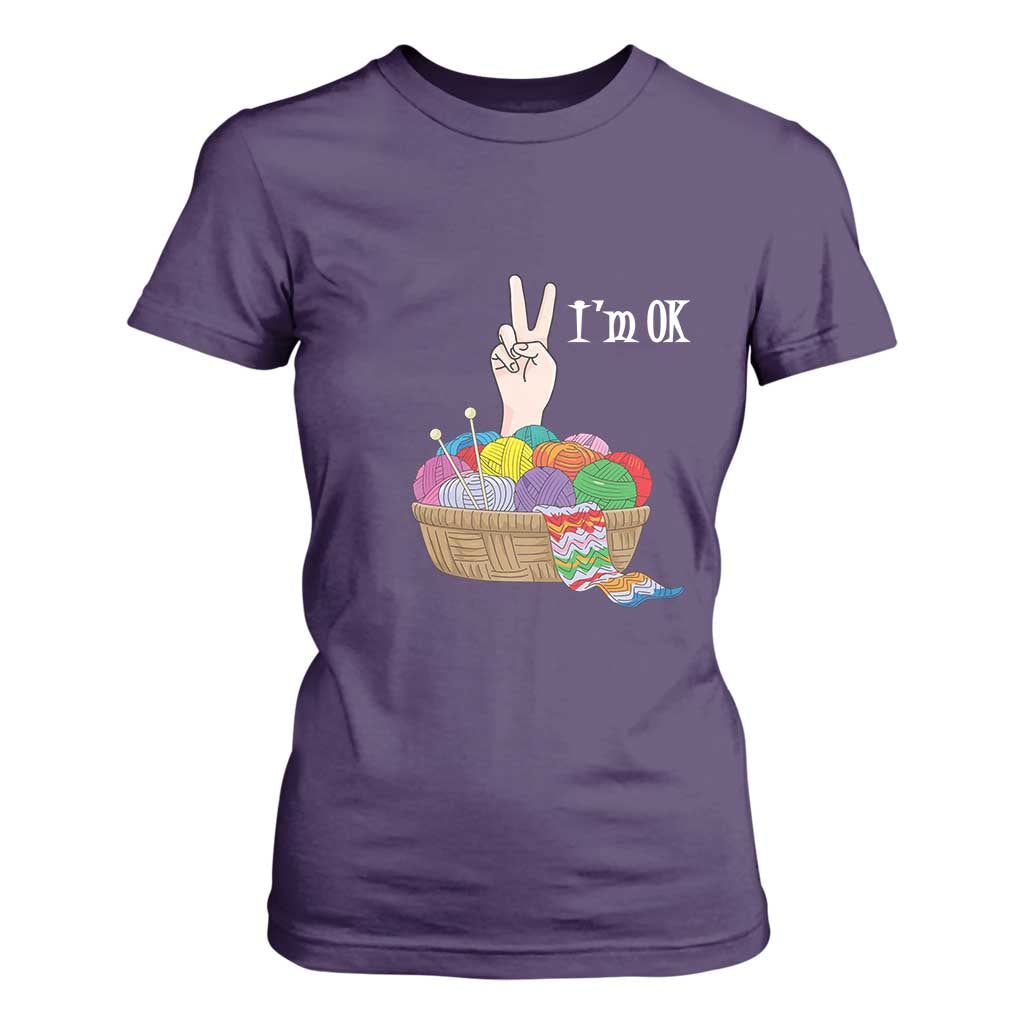Funny Crochet T Shirt For Women I'm Ok Knitting TS09 Purple Print Your Wear