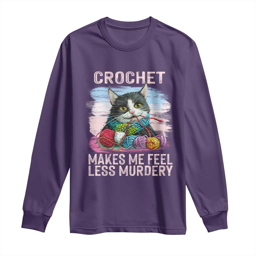 Funny Crochet Cat Long Sleeve Shirt Crochet Makes Me Feel Less Murdery TS09 Purple Print Your Wear