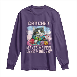 Funny Crochet Cat Long Sleeve Shirt Crochet Makes Me Feel Less Murdery TS09 Purple Print Your Wear