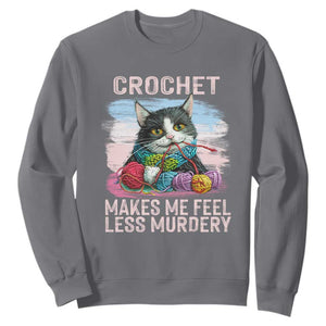 Funny Crochet Cat Sweatshirt Crochet Makes Me Feel Less Murdery TS09 Charcoal Print Your Wear