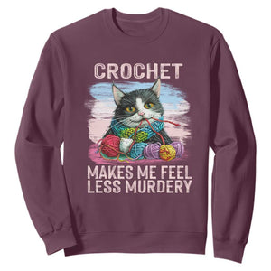 Funny Crochet Cat Sweatshirt Crochet Makes Me Feel Less Murdery TS09 Maroon Print Your Wear