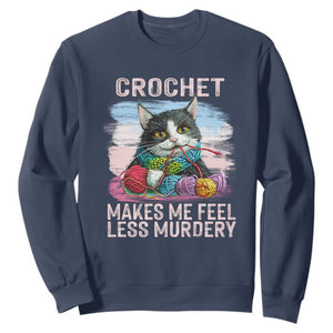 Funny Crochet Cat Sweatshirt Crochet Makes Me Feel Less Murdery TS09 Navy Print Your Wear