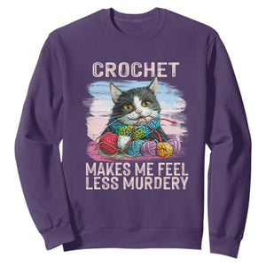 Funny Crochet Cat Sweatshirt Crochet Makes Me Feel Less Murdery TS09 Purple Print Your Wear