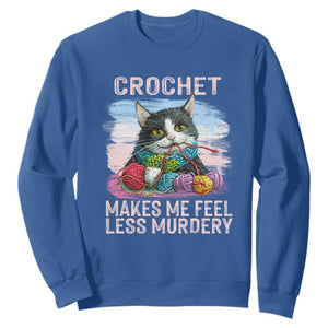 Funny Crochet Cat Sweatshirt Crochet Makes Me Feel Less Murdery TS09 Royal Blue Print Your Wear