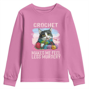 Funny Crochet Cat Youth Sweatshirt Crochet Makes Me Feel Less Murdery TS09 Azalea Print Your Wear