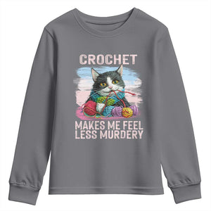 Funny Crochet Cat Youth Sweatshirt Crochet Makes Me Feel Less Murdery TS09 Charcoal Print Your Wear