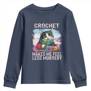 Funny Crochet Cat Youth Sweatshirt Crochet Makes Me Feel Less Murdery TS09 Navy Print Your Wear