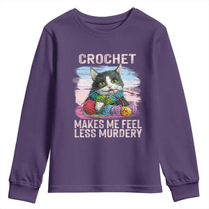 Funny Crochet Cat Youth Sweatshirt Crochet Makes Me Feel Less Murdery TS09 Purple Print Your Wear