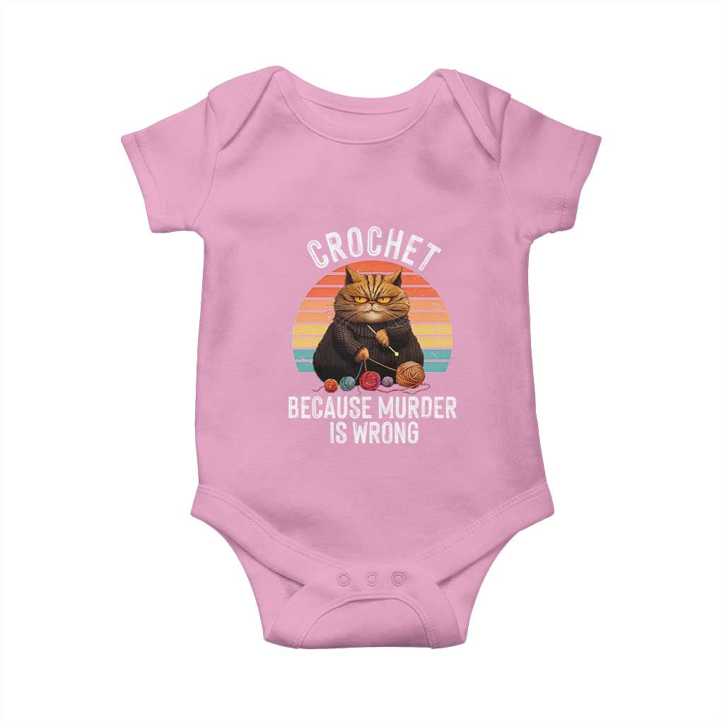 Funny Crochet Cat Baby Onesie Because Murder Is Wrong TS09 Light Pink Print Your Wear