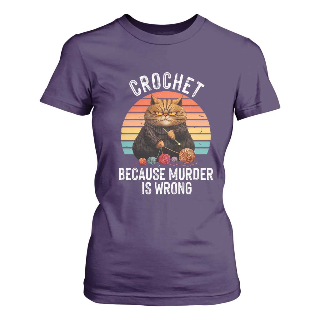 Funny Crochet Cat T Shirt For Women Because Murder Is Wrong TS09 Purple Print Your Wear