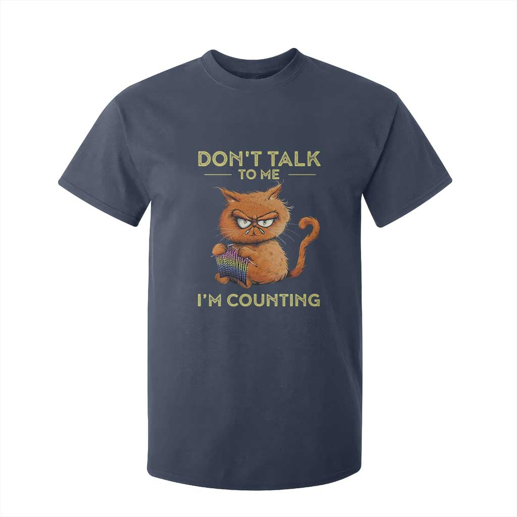 Funny Crochet Cat T Shirt For Kid Don't Talk To Me I'm Counting TS09 Navy Print Your Wear