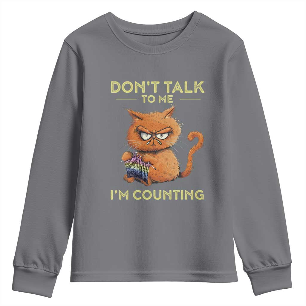 Funny Crochet Cat Youth Sweatshirt Don't Talk To Me I'm Counting TS09 Charcoal Print Your Wear