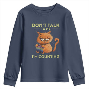 Funny Crochet Cat Youth Sweatshirt Don't Talk To Me I'm Counting TS09 Navy Print Your Wear