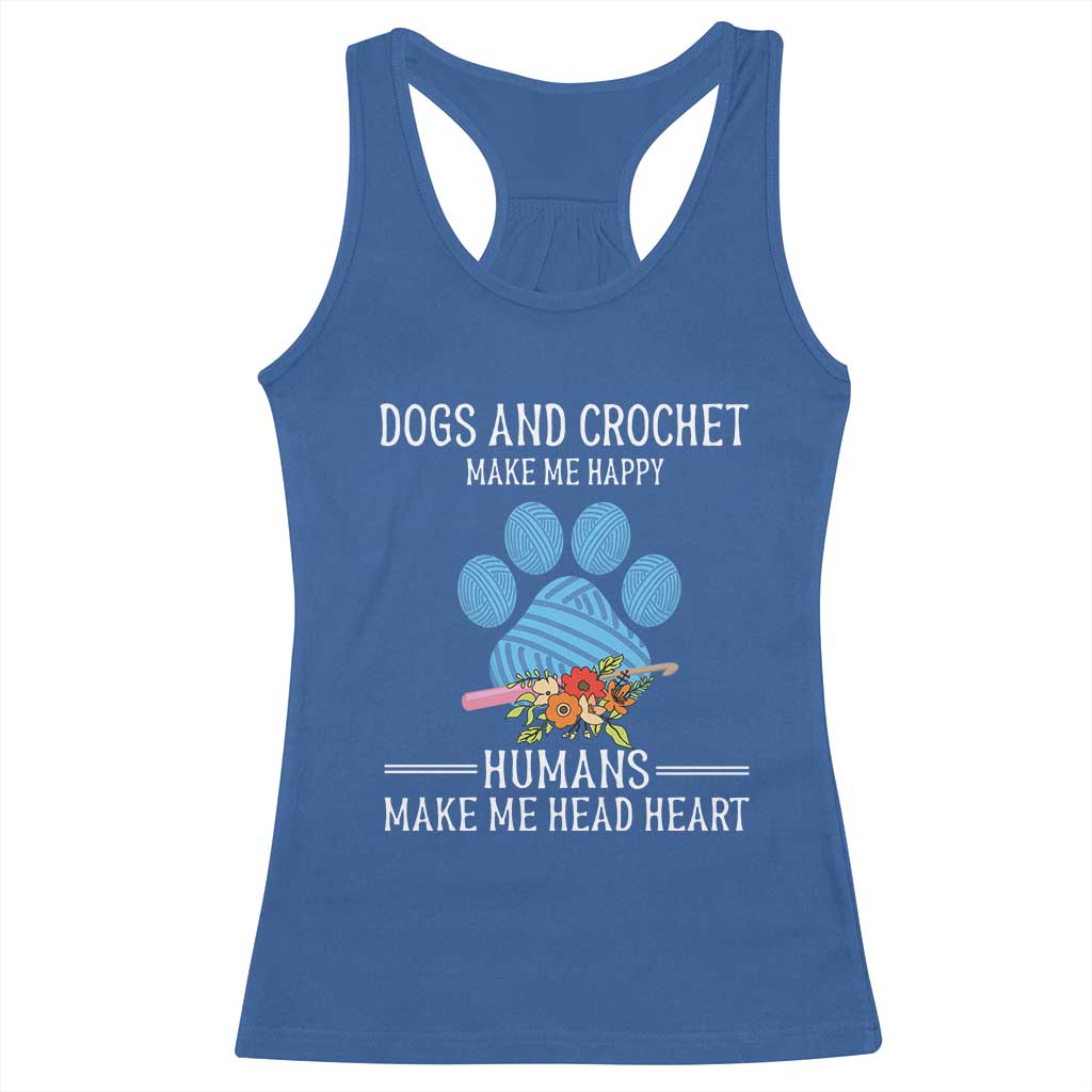 Funny Dogs And Crochet Racerback Tank Top Make Me Happy TS09 Royal Blue Print Your Wear