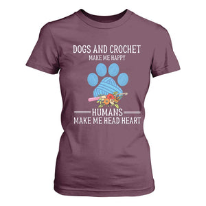 Funny Dogs And Crochet T Shirt For Women Make Me Happy TS09 Maroon Print Your Wear
