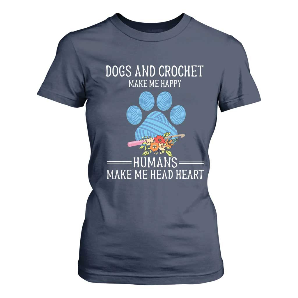 Funny Dogs And Crochet T Shirt For Women Make Me Happy TS09 Navy Print Your Wear