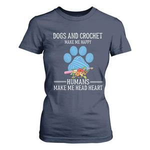 Funny Dogs And Crochet T Shirt For Women Make Me Happy TS09 Navy Print Your Wear