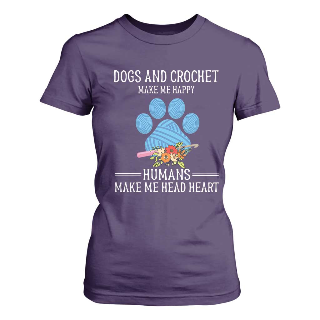 Funny Dogs And Crochet T Shirt For Women Make Me Happy TS09 Purple Print Your Wear