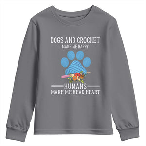 Funny Dogs And Crochet Youth Sweatshirt Make Me Happy TS09 Charcoal Print Your Wear