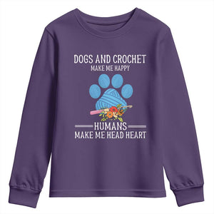 Funny Dogs And Crochet Youth Sweatshirt Make Me Happy TS09 Purple Print Your Wear