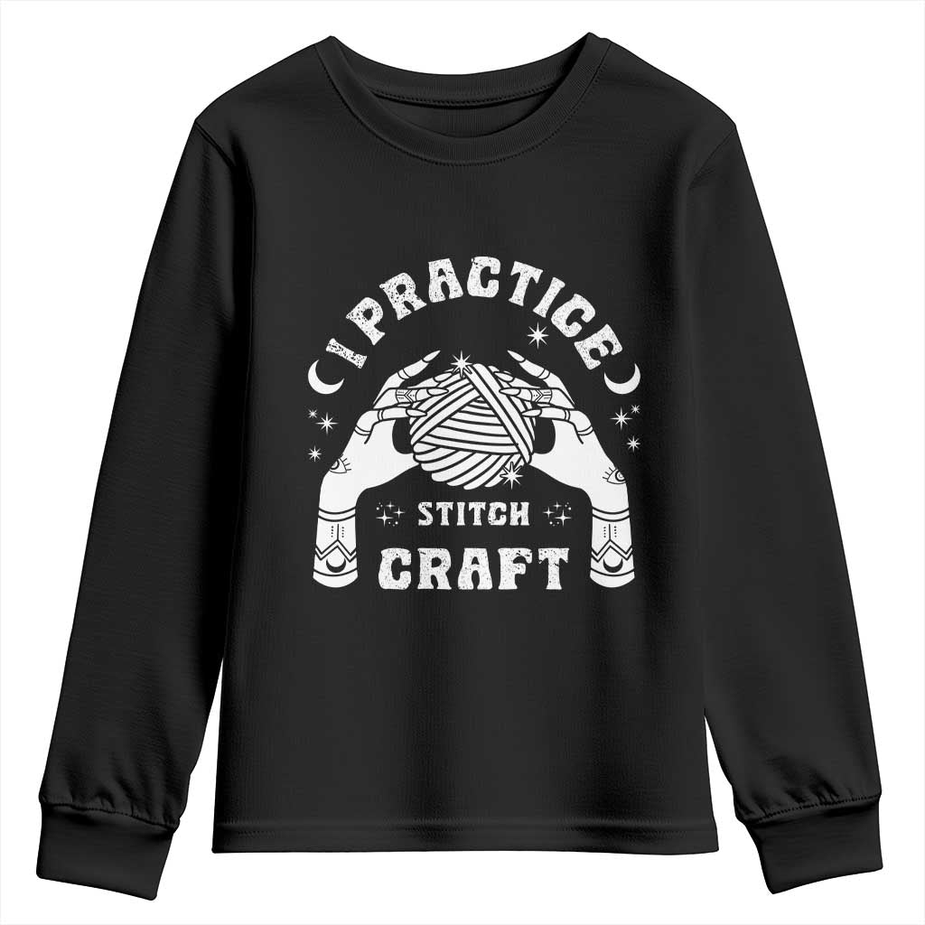 Witch Crochet Youth Sweatshirt I Practice Stitch Craft TS09 Black Print Your Wear