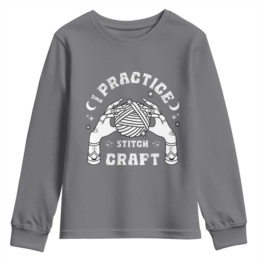 Witch Crochet Youth Sweatshirt I Practice Stitch Craft TS09 Charcoal Print Your Wear