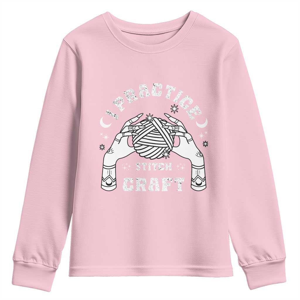 Witch Crochet Youth Sweatshirt I Practice Stitch Craft TS09 Light Pink Print Your Wear