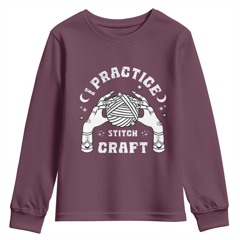 Witch Crochet Youth Sweatshirt I Practice Stitch Craft TS09 Maroon Print Your Wear